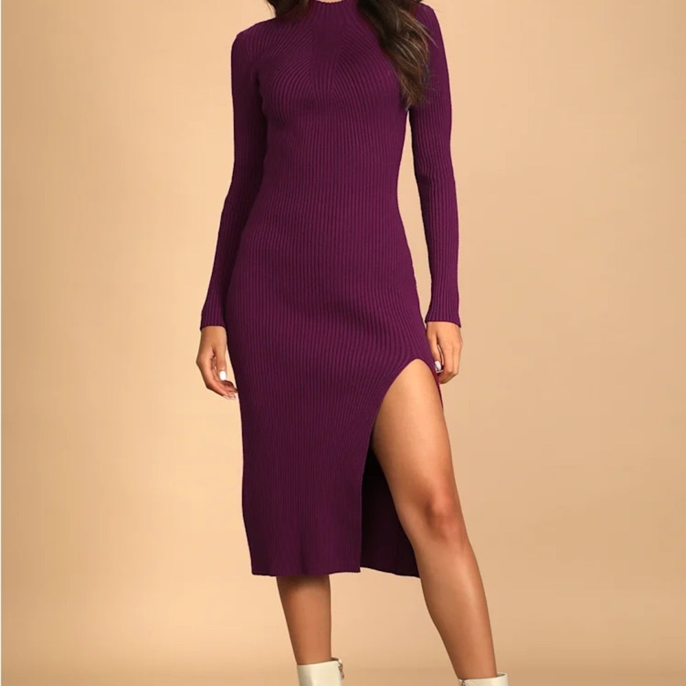 Wondrous Winter Plum Ribbed Long Sleeve Bodycon Sweater Dress